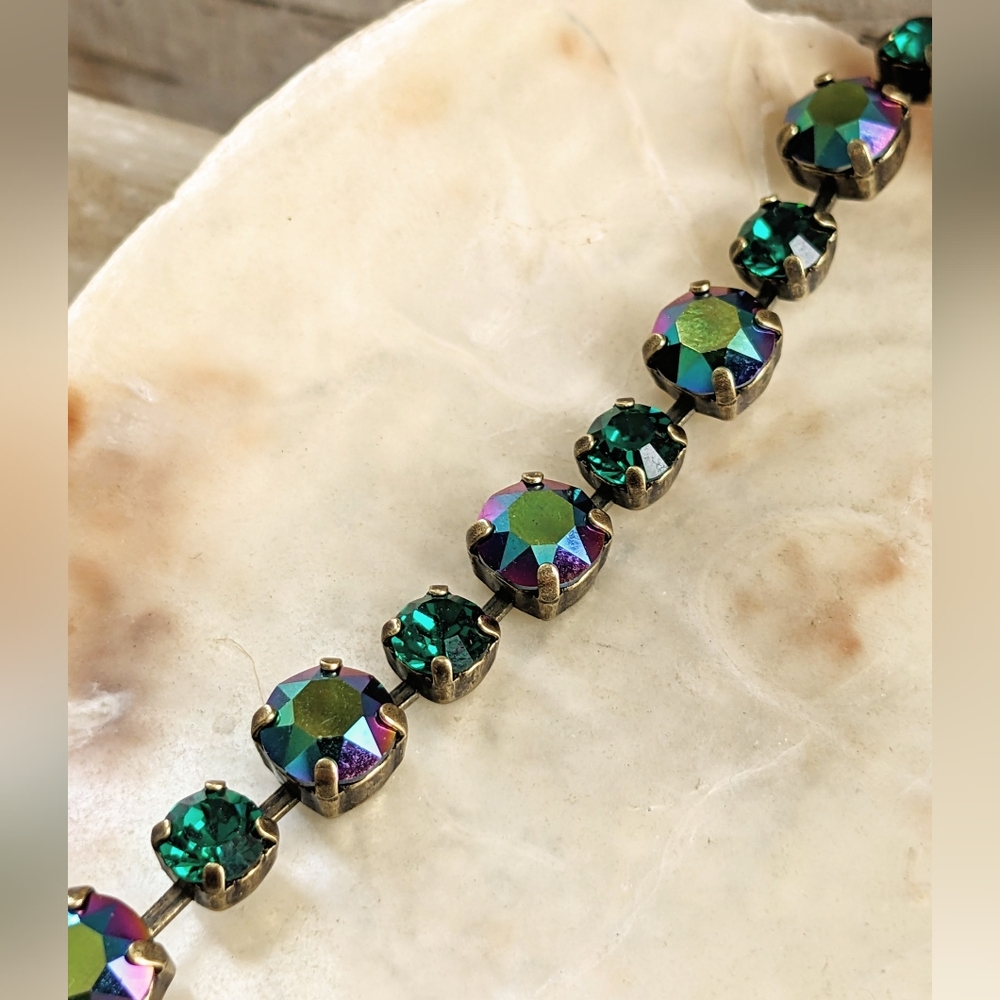 Swarovski  Mettalic Green Peacock & Emerald Tennis Classic Brass Bracelet